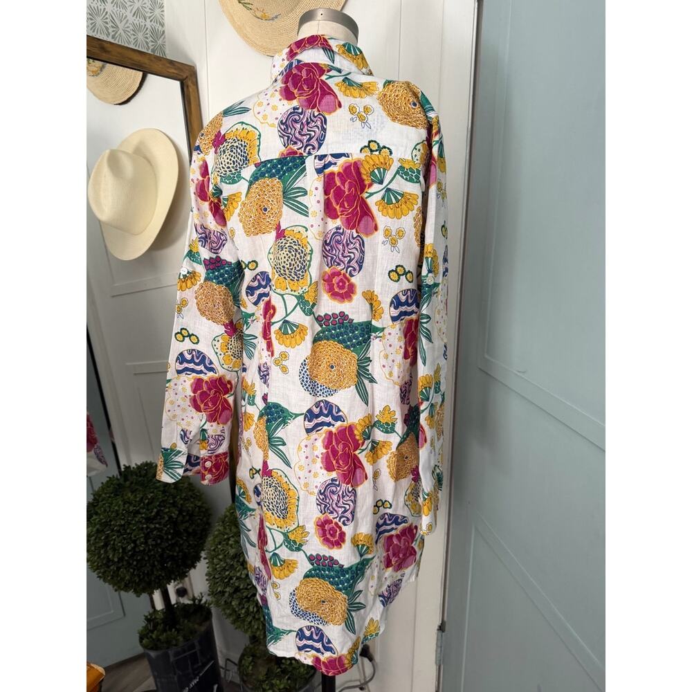 Roller Rabbit 100% Linen Cheri Floral Shirt Dress Button Front Tunic XS Roberta - Picture 5 of 5